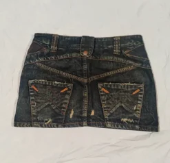 Online Cowgirl denim leather miniskirt