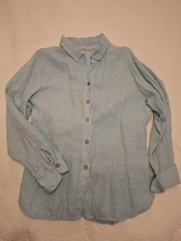 Hot Ihana 100% pellavaa oleva vaaleansininen kauluspaita