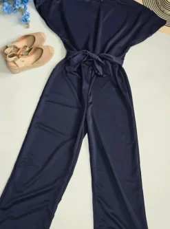 Hot Kombinezon długi L z krótkim rękawem poliester wiązany paskiem w pasie