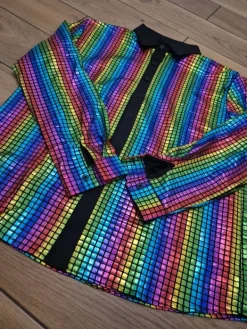 Disco Koszula strój multikolor lata 80 90 PRL połysk L