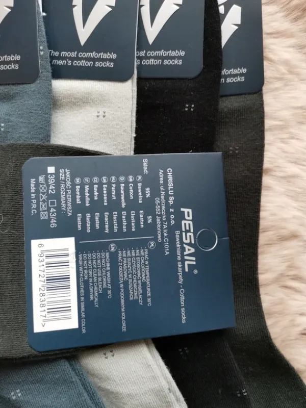 Hot Pesail Męskie bawełniane skarpety 39 do 42 5 par