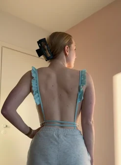 Shein Sininen uimapuku röyhelöolkaimilla