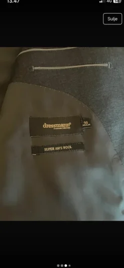 New Dressmann Tummanharmaa puku 56